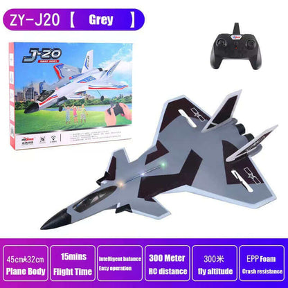 2.4GHz J20 RC Fighter Jet with Cool Lights - Remote Control Fixed-Wing Aircraft Made of Durable Foam - Model Glider Toy with Auto-Balance Feature and 300 Meter Range - www.Shopthatapp.com