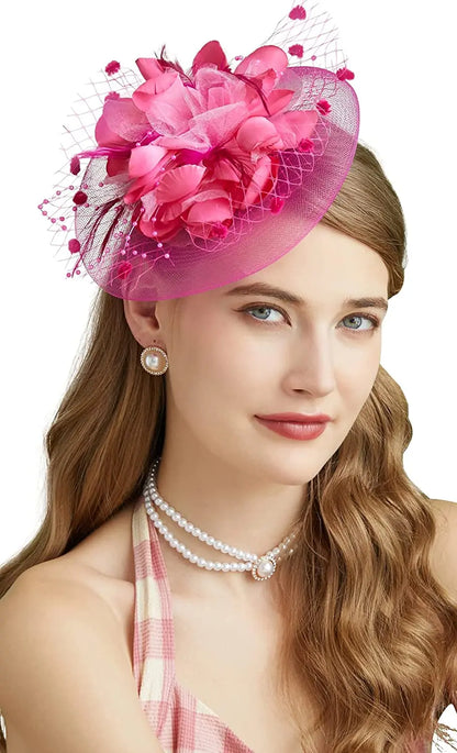 Lady Fancy Mesh Wedding Fascinators Hats for Womens Headwear Veil Flower Cocktail Tea Party Church Derby Hat Chapeu Feminino - www.Shopthatapp.com