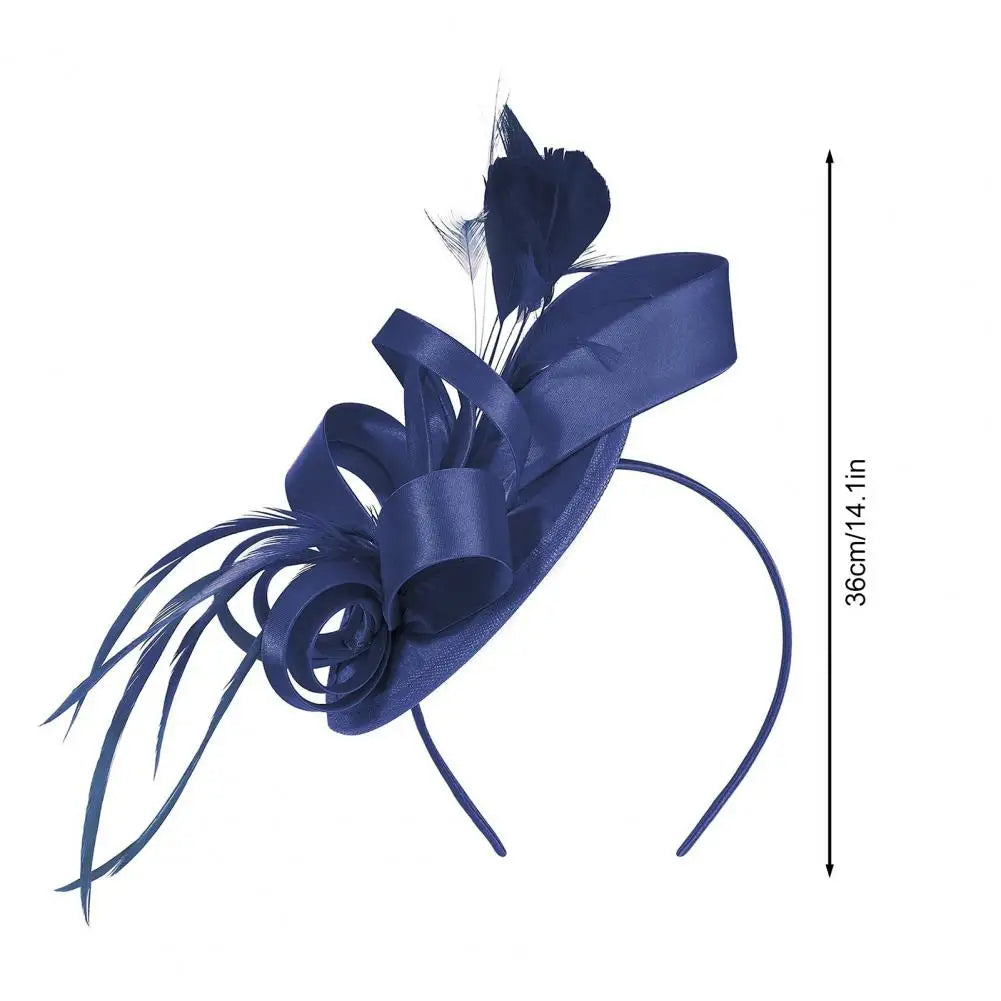 New in Hair Hoop Fascinator Hat with Hair Clip Elastic Band Faux Feather Ribbon Decor Satin Fabric Women Headband Accessories - www.Shopthatapp.com