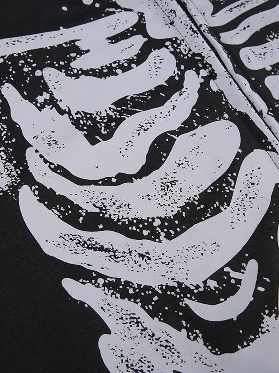 Women's Dark Aesthetic Hoodies Gothic Punk Skull Print Sweatshirt Long Sleeves Casual Hooded Coat y2k Fairycore Grunge Clothes - www.Shopthatapp.com