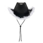 2024 Fashion Women´s Party Hats Cowboy Hat Adult Solid Color Furry Trim Wide Brim Hat Female Cap for Dating Party - www.Shopthatapp.com