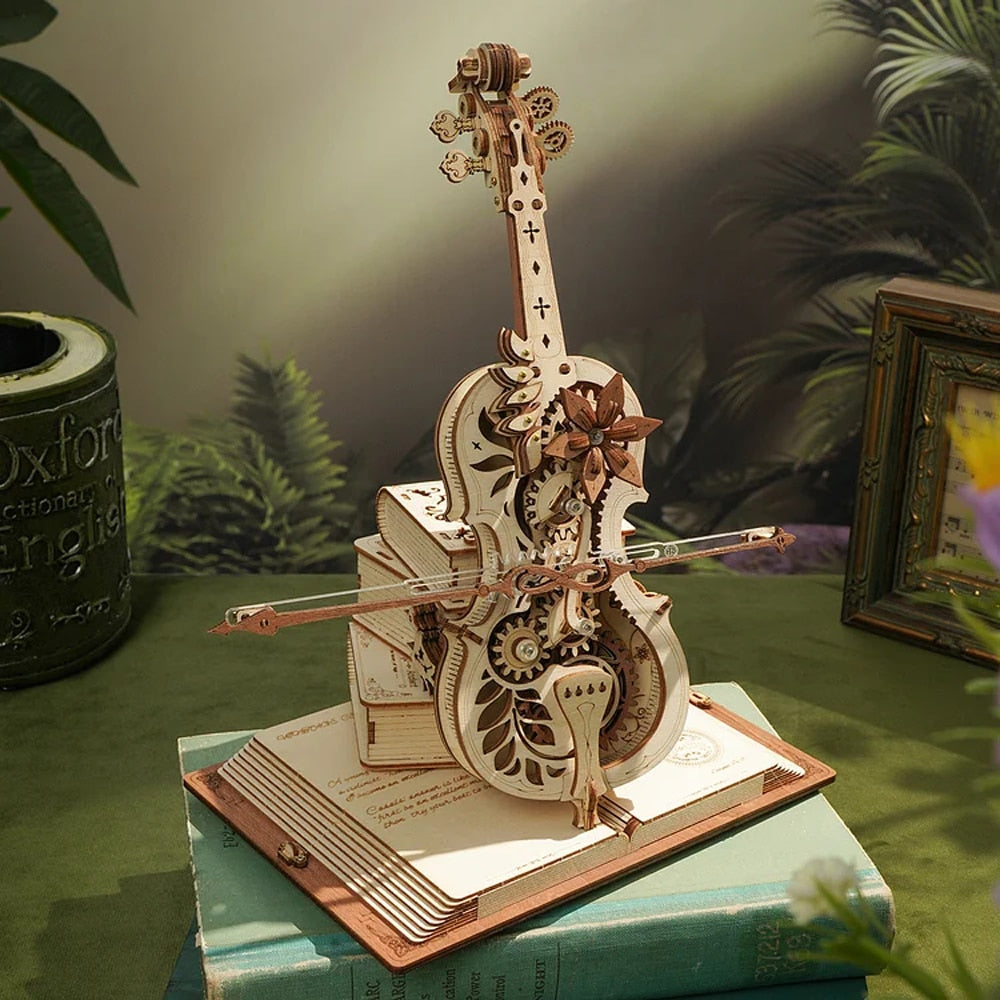 Robotime ROKR AMK63 Magic Cello: 3D Wooden Puzzle & Mechanical Music Box - Movable Stem, Creative & Fun Toy for Children and Girls - www.Shopthatapp.com
