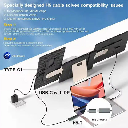 TUTT 16” FHD Portable Monitor 16:10 Aspect Ratio | Triple Laptop Screen Extender | USB-C/HDMI 7 Viewing Modes | All Devices Compatible with Converter Cable (H5 Included) S7 Pro - www.Shopthatapp.com