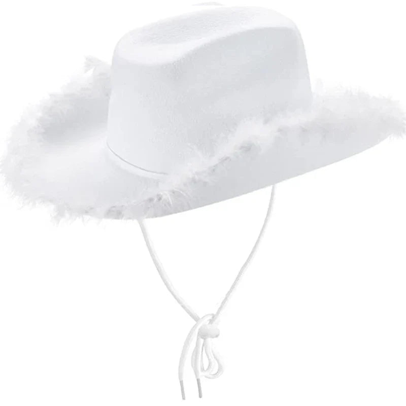 Fashion Pink Cowgirl Hat Feather Brim Cowboy Hat Western Cowboy Hat for Bachelorette Party Carnival Cosplay - www.Shopthatapp.com