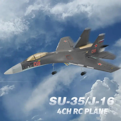 Avion de chasse télécommandé COOLBANK QF009 4 canaux Su-35/J-16 : sans balais, 2,4 G, longue durée de vol 