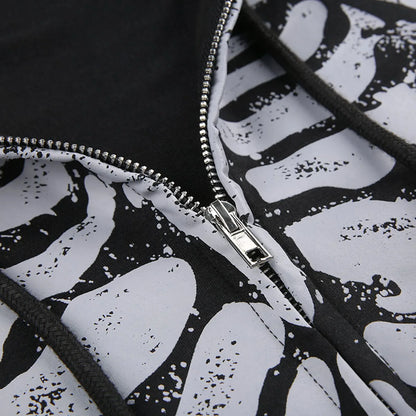 Women's Dark Aesthetic Hoodies Gothic Punk Skull Print Sweatshirt Long Sleeves Casual Hooded Coat y2k Fairycore Grunge Clothes - www.Shopthatapp.com