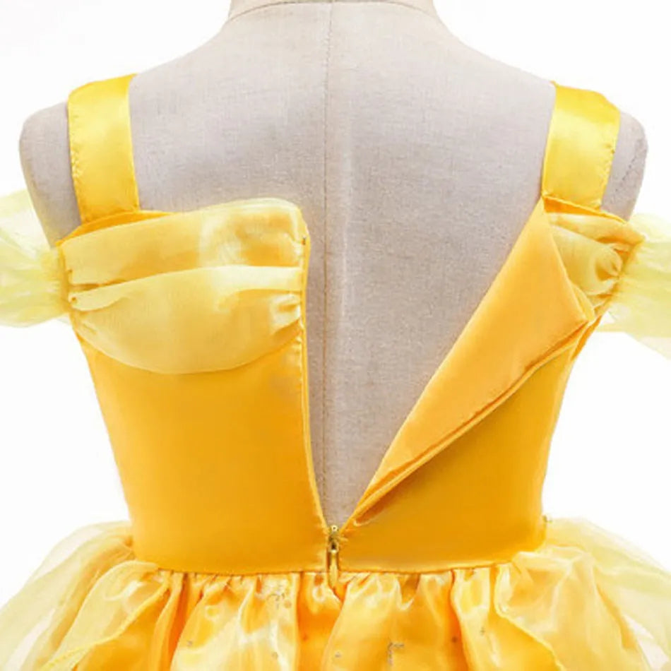 Girl Belle Dress Up Sleeveless Floral Children Party Princess Costume Kids Beauty and The Beast Halloween Carnival Outfit Clothe - www.Shopthatapp.com