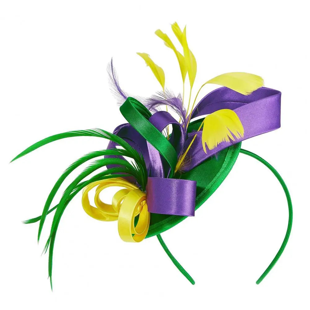 New in Hair Hoop Fascinator Hat with Hair Clip Elastic Band Faux Feather Ribbon Decor Satin Fabric Women Headband Accessories - www.Shopthatapp.com