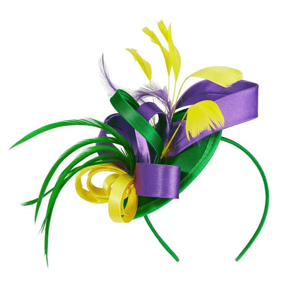 New in Hair Hoop Fascinator Hat with Hair Clip Elastic Band Faux Feather Ribbon Decor Satin Fabric Women Headband Accessories - www.Shopthatapp.com