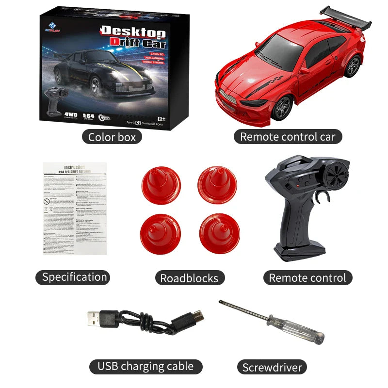 KF20 1:64 4WD Mini RC Drift Car - Desktop Racing, LED Lights, Type-C Charging - www.Shopthatapp.com