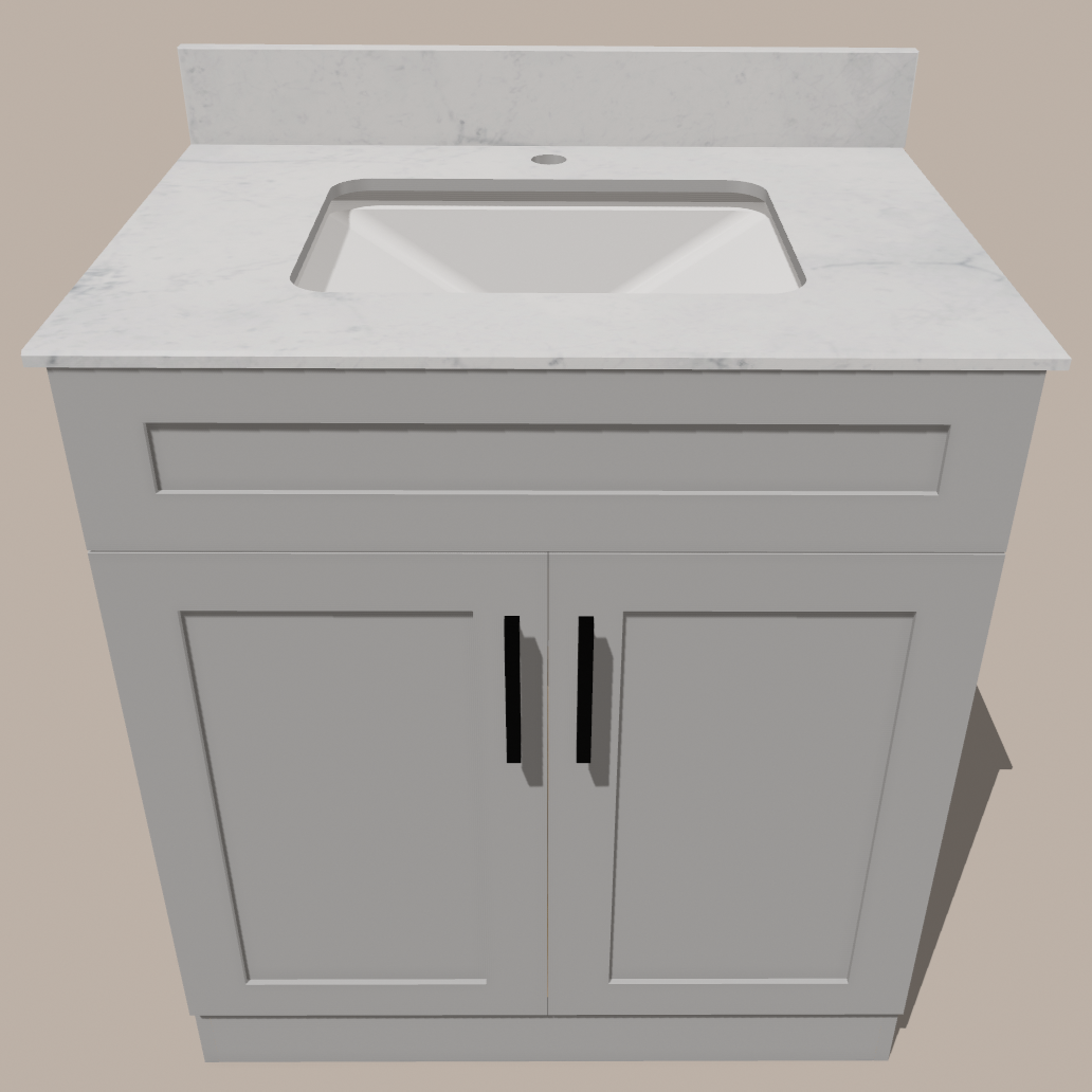 30-Inch Shaker Bathroom Vanity — White or Gray | Plywood Cabinet, Solid-Wood Doors, Soft-Close 3-Way Clip-On Hinges, Natural Wood Interior - www.Shopthatapp.com