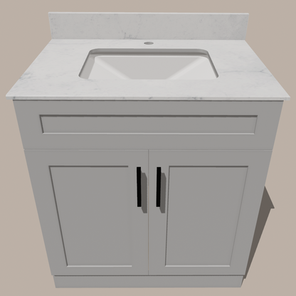 30-Inch Shaker Bathroom Vanity — White or Gray | Plywood Cabinet, Solid-Wood Doors, Soft-Close 3-Way Clip-On Hinges, Natural Wood Interior - www.Shopthatapp.com