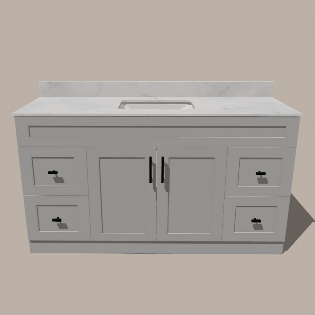 72-Inch Single Sink Shaker Bathroom Vanity — White or Gray | Plywood Cabinet, Solid-Wood Doors, Soft-Close 3-Way Clip-On Hinges | 4 Drawers, Center Double Doors - www.Shopthatapp.com