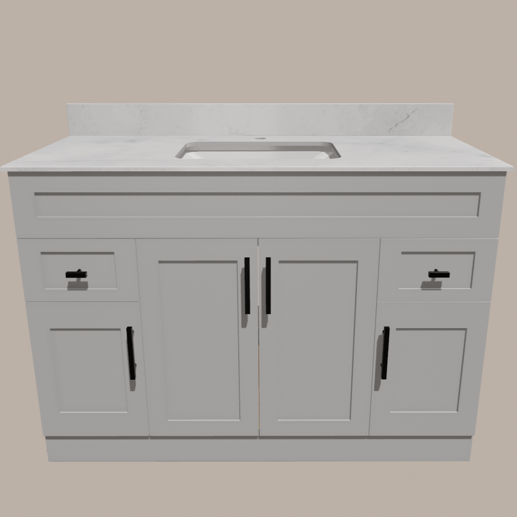 48-Inch Shaker Bathroom Vanity — White or Gray | Plywood Cabinet, Solid-Wood Doors, Soft-Close 3-Way Clip-On Hinges - www.Shopthatapp.com