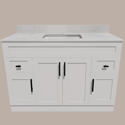 48-Inch Shaker Bathroom Vanity — White or Gray | Plywood Cabinet, Solid-Wood Doors, Soft-Close 3-Way Clip-On Hinges - www.Shopthatapp.com