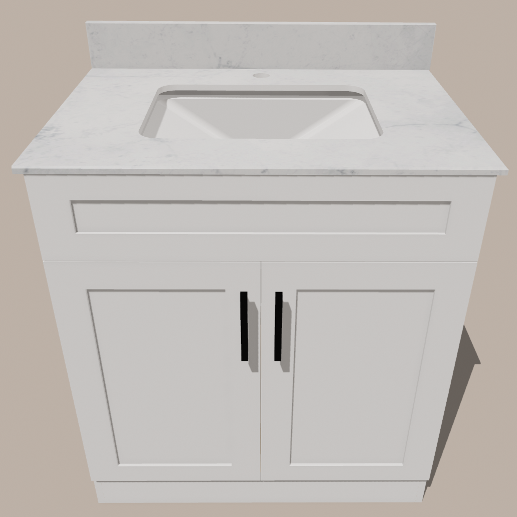 30-Inch Shaker Bathroom Vanity — White or Gray | Plywood Cabinet, Solid-Wood Doors, Soft-Close 3-Way Clip-On Hinges, Natural Wood Interior - www.Shopthatapp.com