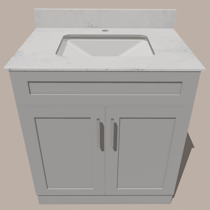 30-Inch Shaker Bathroom Vanity — White or Gray | Plywood Cabinet, Solid-Wood Doors, Soft-Close 3-Way Clip-On Hinges, Natural Wood Interior - www.Shopthatapp.com