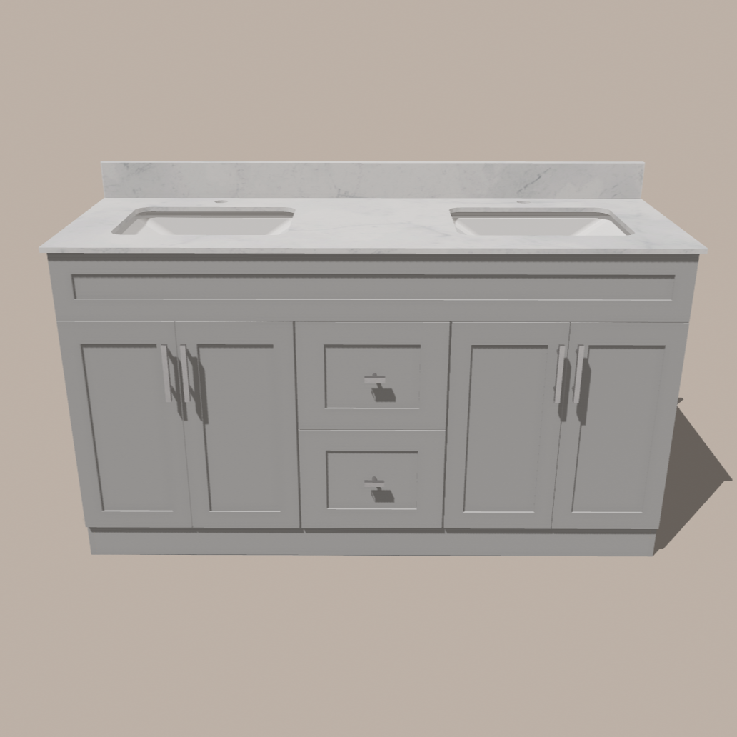 72-Inch Double Sink Shaker Bathroom Vanity — White or Gray | Plywood Cabinet, Solid-Wood Doors, Soft-Close 3-Way Clip-On Hinges | Center 2 Drawers - www.Shopthatapp.com