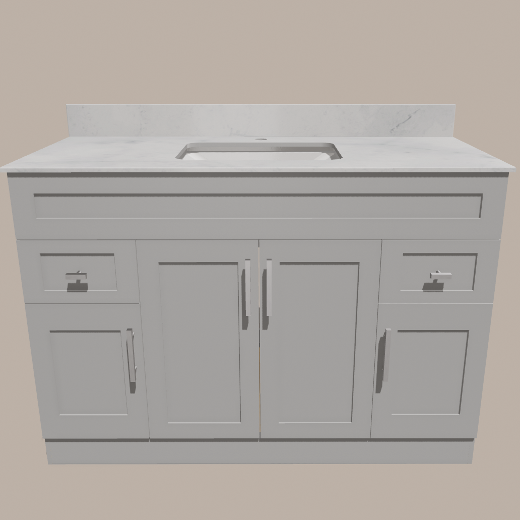 48-Inch Shaker Bathroom Vanity — White or Gray | Plywood Cabinet, Solid-Wood Doors, Soft-Close 3-Way Clip-On Hinges - www.Shopthatapp.com