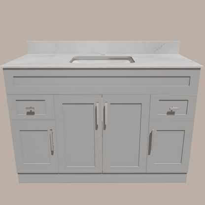 48-Inch Shaker Bathroom Vanity — White or Gray | Plywood Cabinet, Solid-Wood Doors, Soft-Close 3-Way Clip-On Hinges - www.Shopthatapp.com
