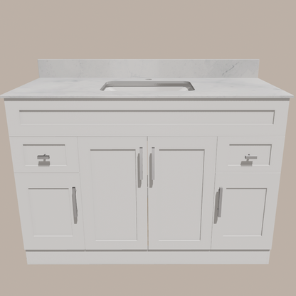 48-Inch Shaker Bathroom Vanity — White or Gray | Plywood Cabinet, Solid-Wood Doors, Soft-Close 3-Way Clip-On Hinges - www.Shopthatapp.com