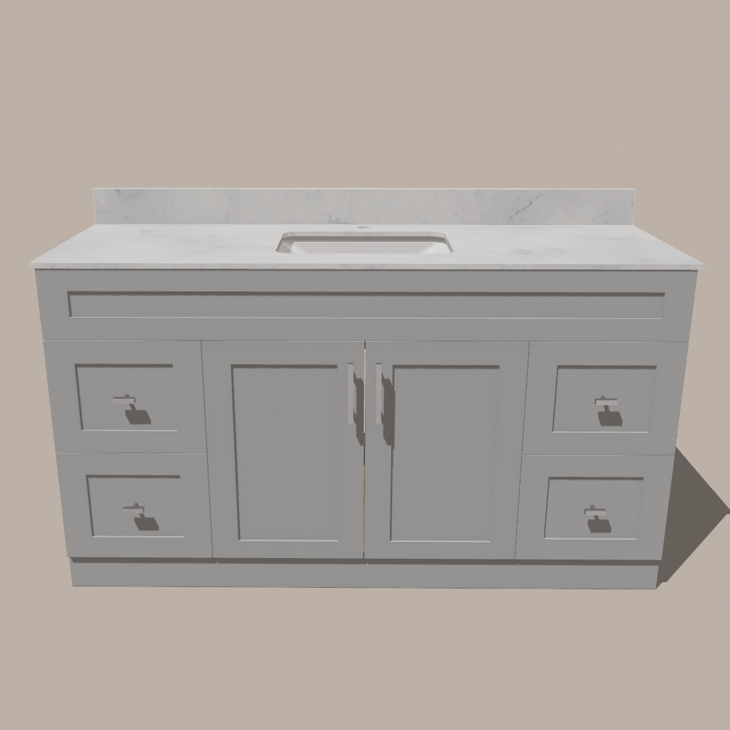 72-Inch Single Sink Shaker Bathroom Vanity — White or Gray | Plywood Cabinet, Solid-Wood Doors, Soft-Close 3-Way Clip-On Hinges | 4 Drawers, Center Double Doors - www.Shopthatapp.com