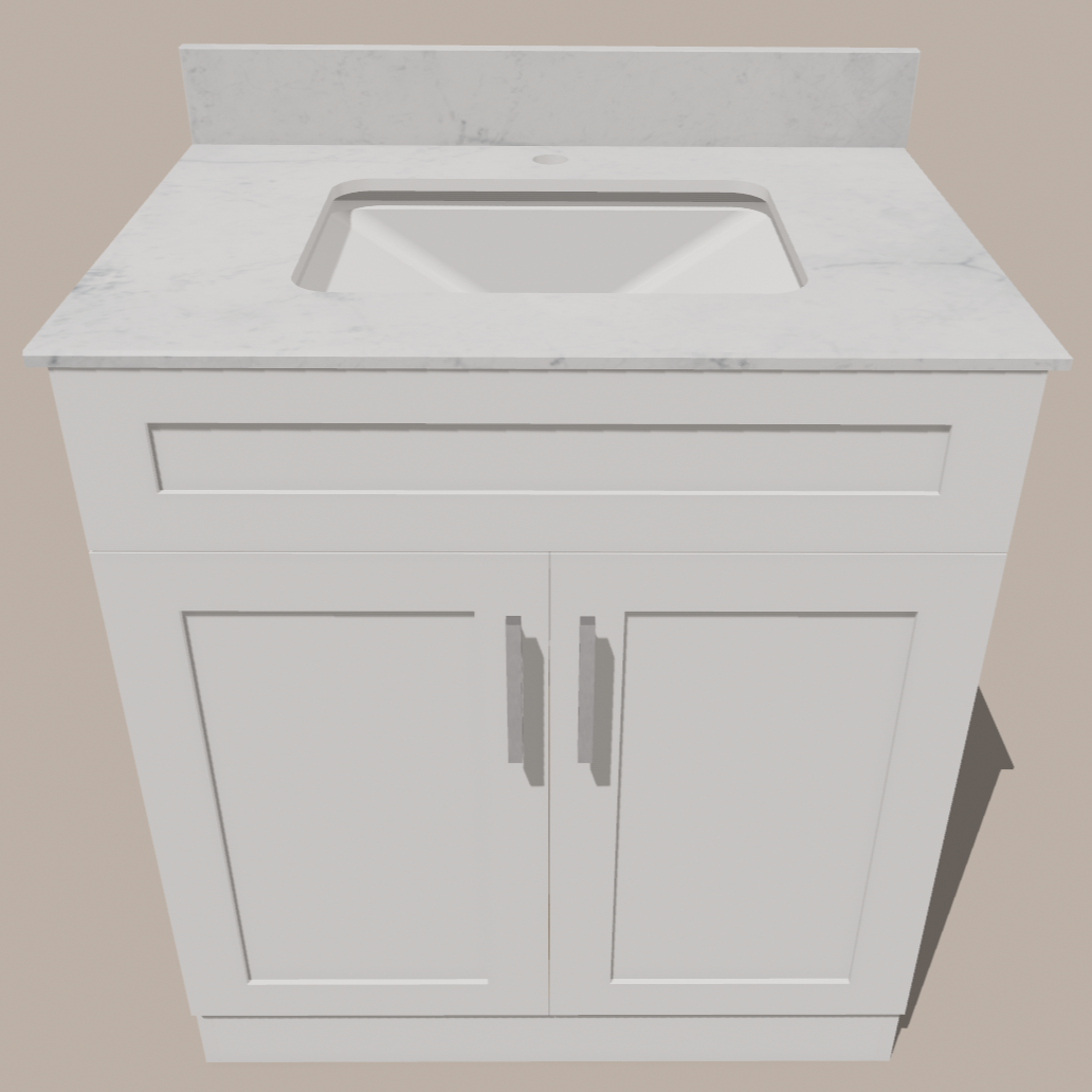 30-Inch Shaker Bathroom Vanity — White or Gray | Plywood Cabinet, Solid-Wood Doors, Soft-Close 3-Way Clip-On Hinges, Natural Wood Interior - www.Shopthatapp.com