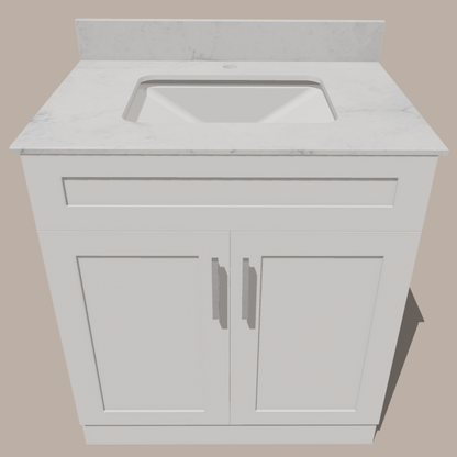 30-Inch Shaker Bathroom Vanity — White or Gray | Plywood Cabinet, Solid-Wood Doors, Soft-Close 3-Way Clip-On Hinges, Natural Wood Interior - www.Shopthatapp.com