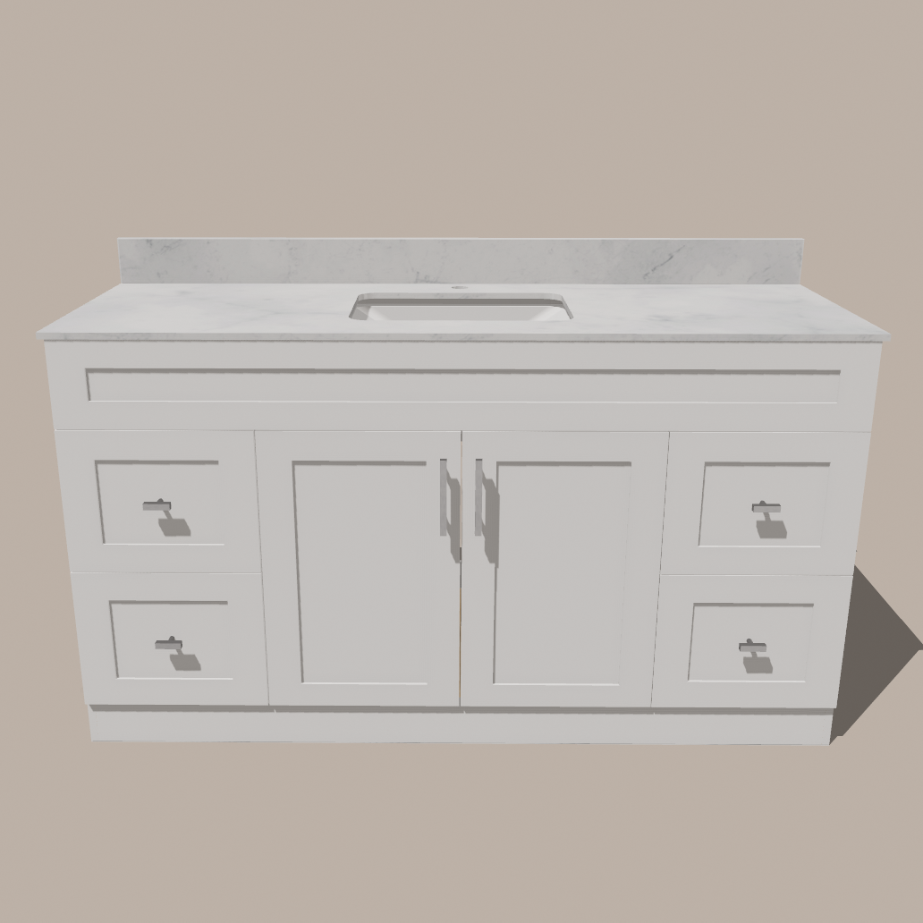 72-Inch Single Sink Shaker Bathroom Vanity — White or Gray | Plywood Cabinet, Solid-Wood Doors, Soft-Close 3-Way Clip-On Hinges | 4 Drawers, Center Double Doors - www.Shopthatapp.com