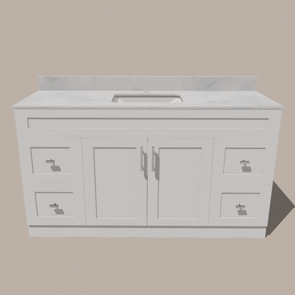 72-Inch Single Sink Shaker Bathroom Vanity — White or Gray | Plywood Cabinet, Solid-Wood Doors, Soft-Close 3-Way Clip-On Hinges | 4 Drawers, Center Double Doors - www.Shopthatapp.com