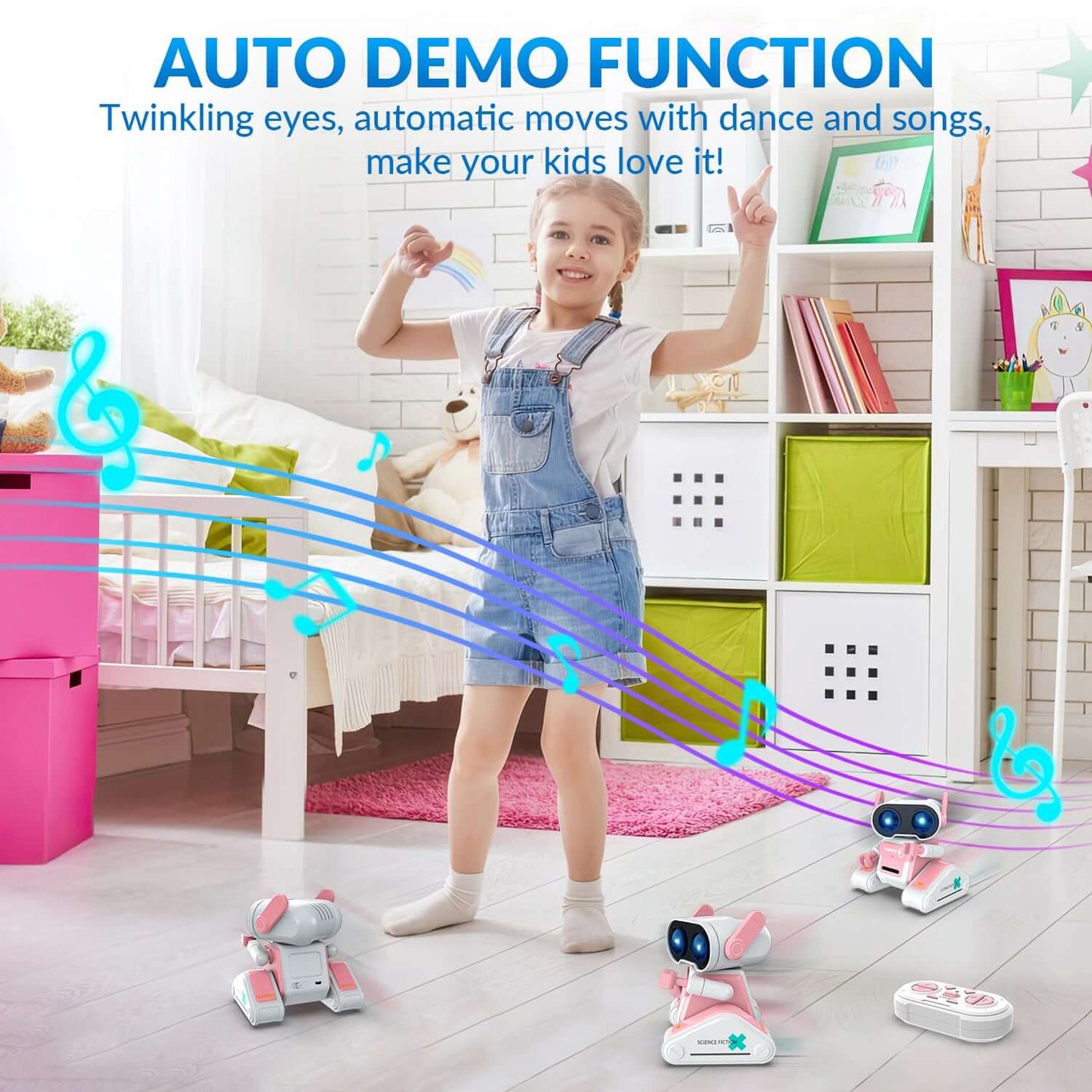 STEMTRON RC Robot Toy - Rechargeable, Auto Demo, Dance, Music, LED Eyes, 3 Colors - www.Shopthatapp.com #