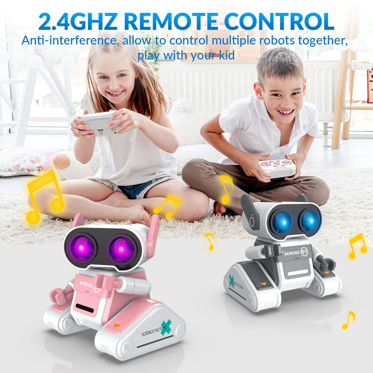 STEMTRON RC Robot Toy - Rechargeable, Auto Demo, Dance, Music, LED Eyes, 3 Colors - www.Shopthatapp.com #