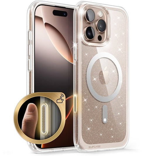 iPhone 16 Pro 6.3 inch Unicorn Beetle MAG Slim Clear MagSafe Camera Control Button Case-Glitter Pink - www.Shopthatapp.com