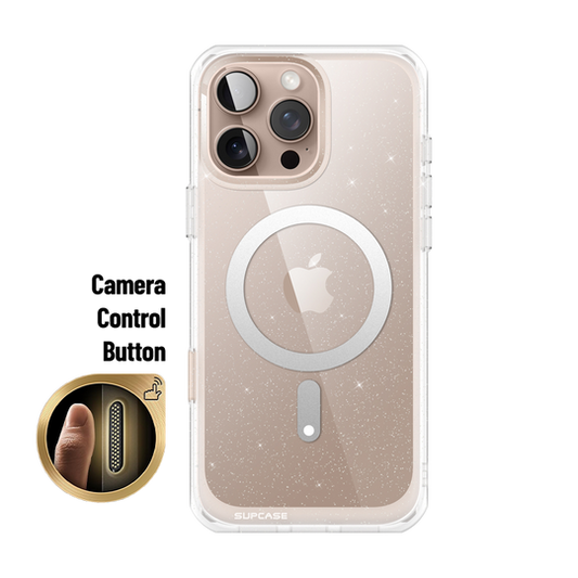Coque fine transparente MagSafe pour iPhone 16 Pro (6,3 pouces) avec bouton de commande d'appareil photo et motif Unicorn Beetle (rose pailleté)