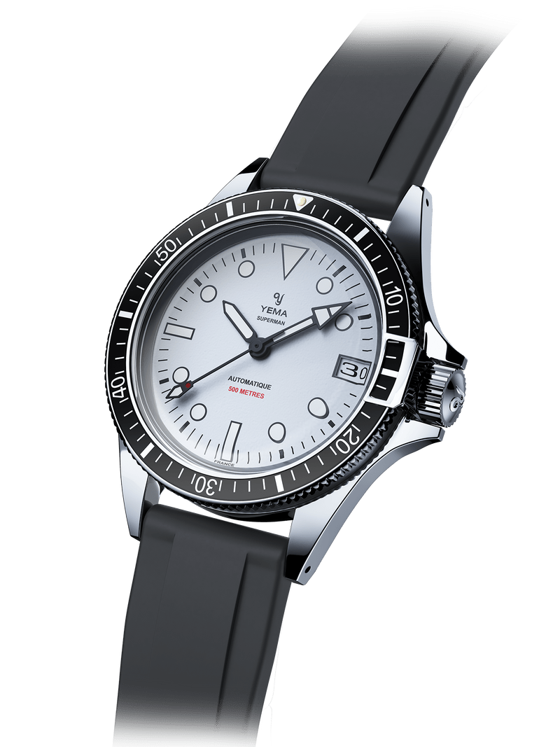 YEMA Superman 500 Dato White Dial FKM Viton 41mm | YSUP23A41-BRBS