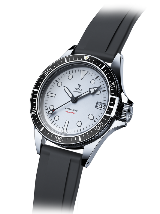 Montre YEMA Superman 500 Dato, cadran blanc, FKM Viton, 41 mm | YSUP23A41-BRBS