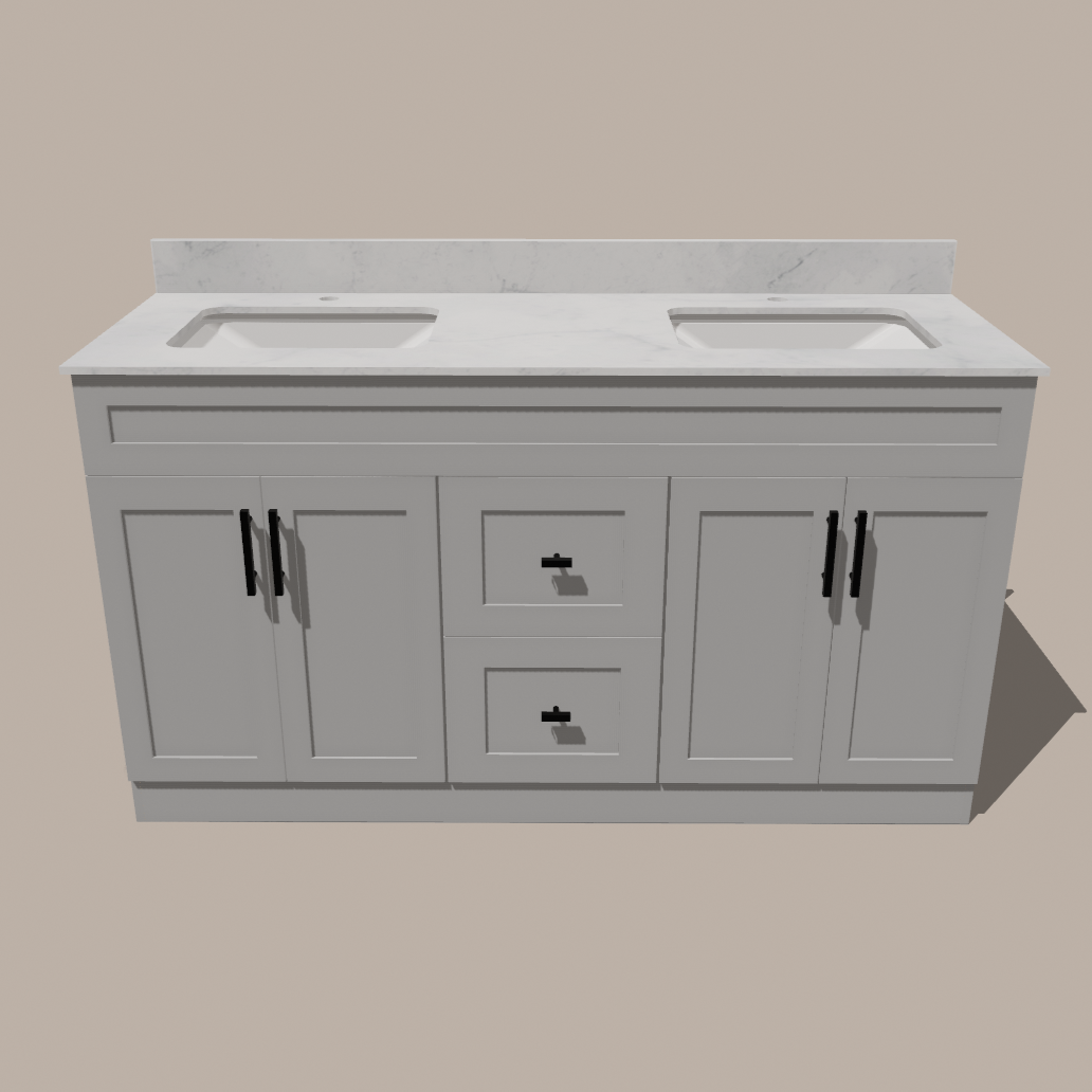 72-Inch Double Sink Shaker Bathroom Vanity — White or Gray | Plywood Cabinet, Solid-Wood Doors, Soft-Close 3-Way Clip-On Hinges | Center 2 Drawers - www.Shopthatapp.com