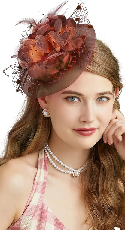 Lady Fancy Mesh Wedding Fascinators Hats for Womens Headwear Veil Flower Cocktail Tea Party Church Derby Hat Chapeu Feminino - www.Shopthatapp.com