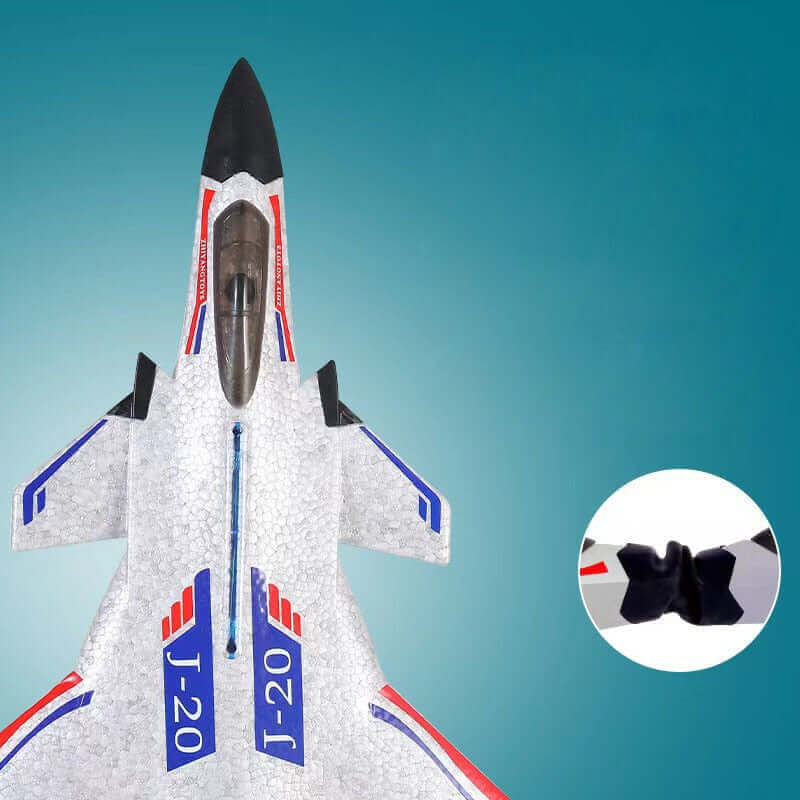 2.4GHz J20 RC Fighter Jet with Cool Lights - Remote Control Fixed-Wing Aircraft Made of Durable Foam - Model Glider Toy with Auto-Balance Feature and 300 Meter Range - www.Shopthatapp.com