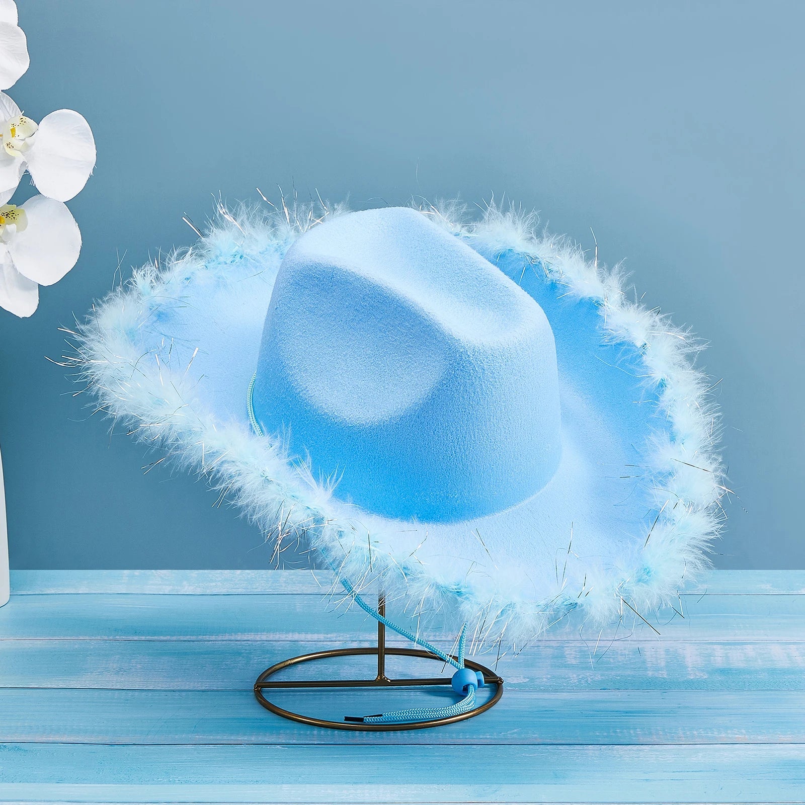 2024 Fashion Women´s Party Hats Cowboy Hat Adult Solid Color Furry Trim Wide Brim Hat Female Cap for Dating Party - www.Shopthatapp.com
