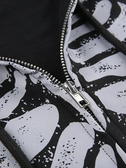 Women's Dark Aesthetic Hoodies Gothic Punk Skull Print Sweatshirt Long Sleeves Casual Hooded Coat y2k Fairycore Grunge Clothes - www.Shopthatapp.com