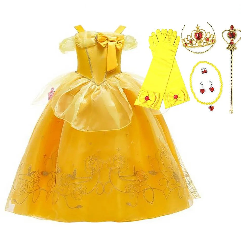 Girl Belle Dress Up Sleeveless Floral Children Party Princess Costume Kids Beauty and The Beast Halloween Carnival Outfit Clothe - www.Shopthatapp.com