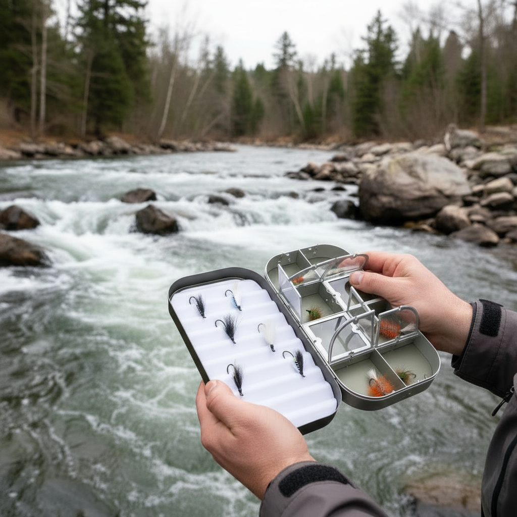 Fly Fishing Kit, Atlantic Salmon Flies, Mixed Selection, with Aluminum Flybox + Engraved Image - www.Shopthatapp.com