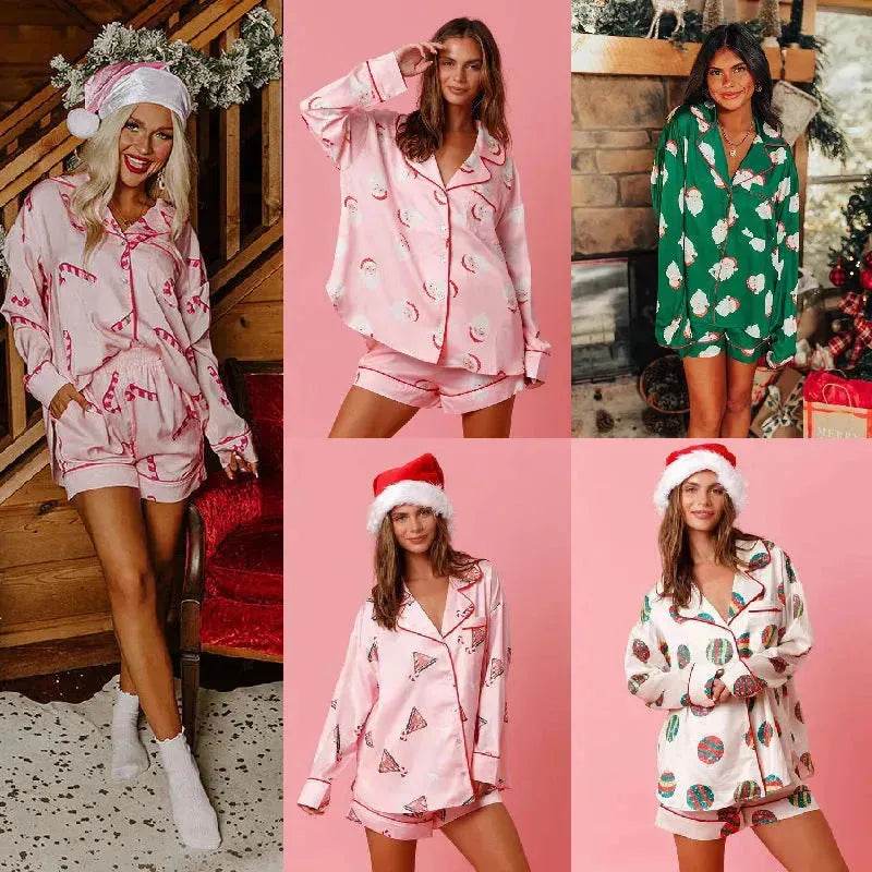 Satin Printed Santa Claus Two-piece Suit Home - www.Shopthatapp.com #