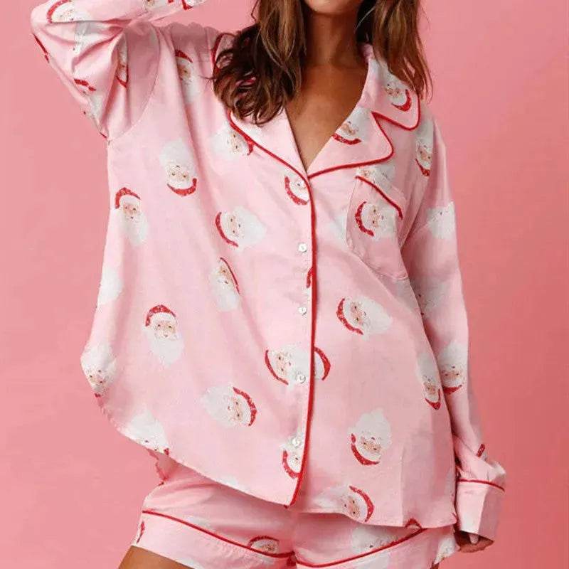 Satin Printed Santa Claus Two-piece Suit Home - www.Shopthatapp.com #