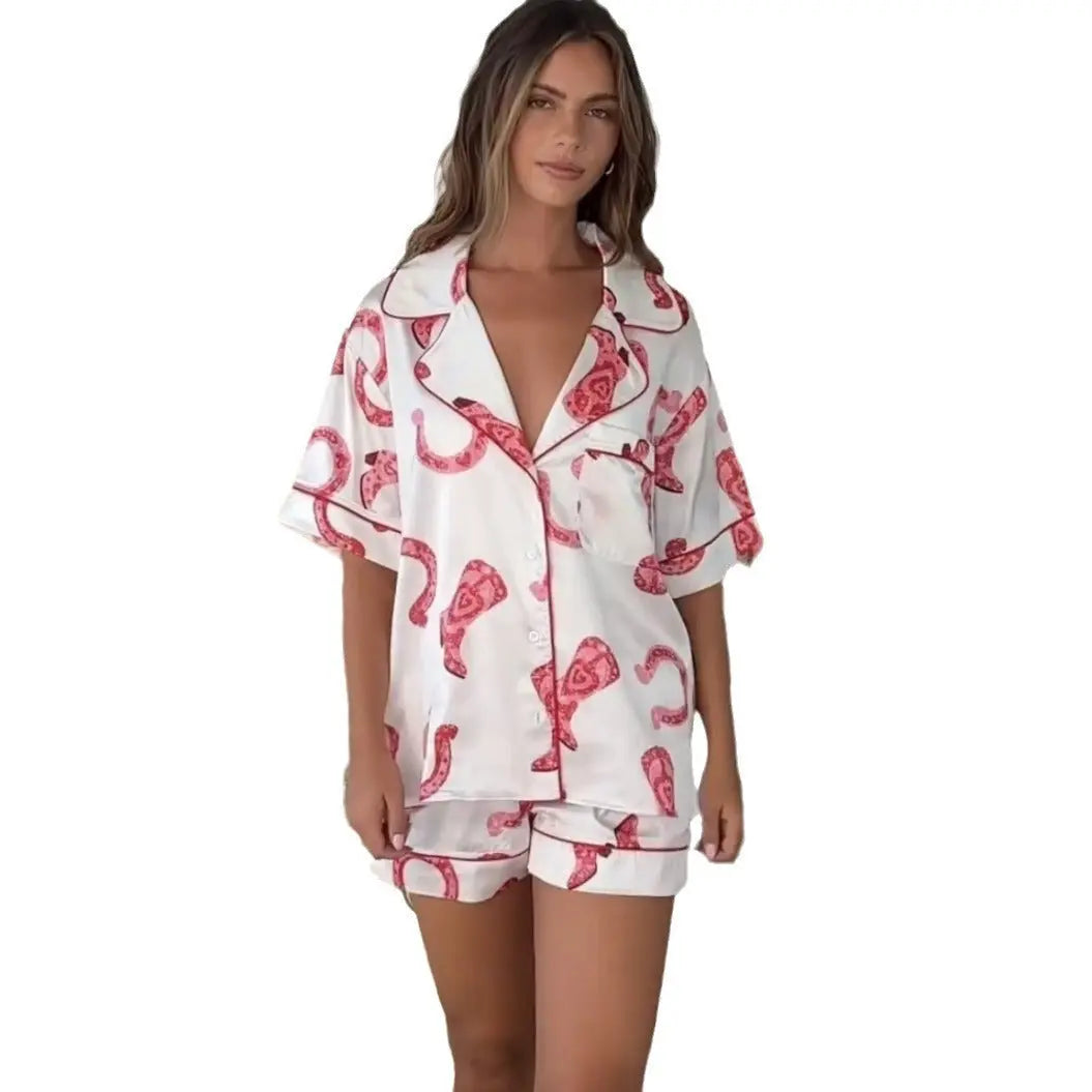 Satin Printed Two-piece Suit Pajamas For Women - www.Shopthatapp.com