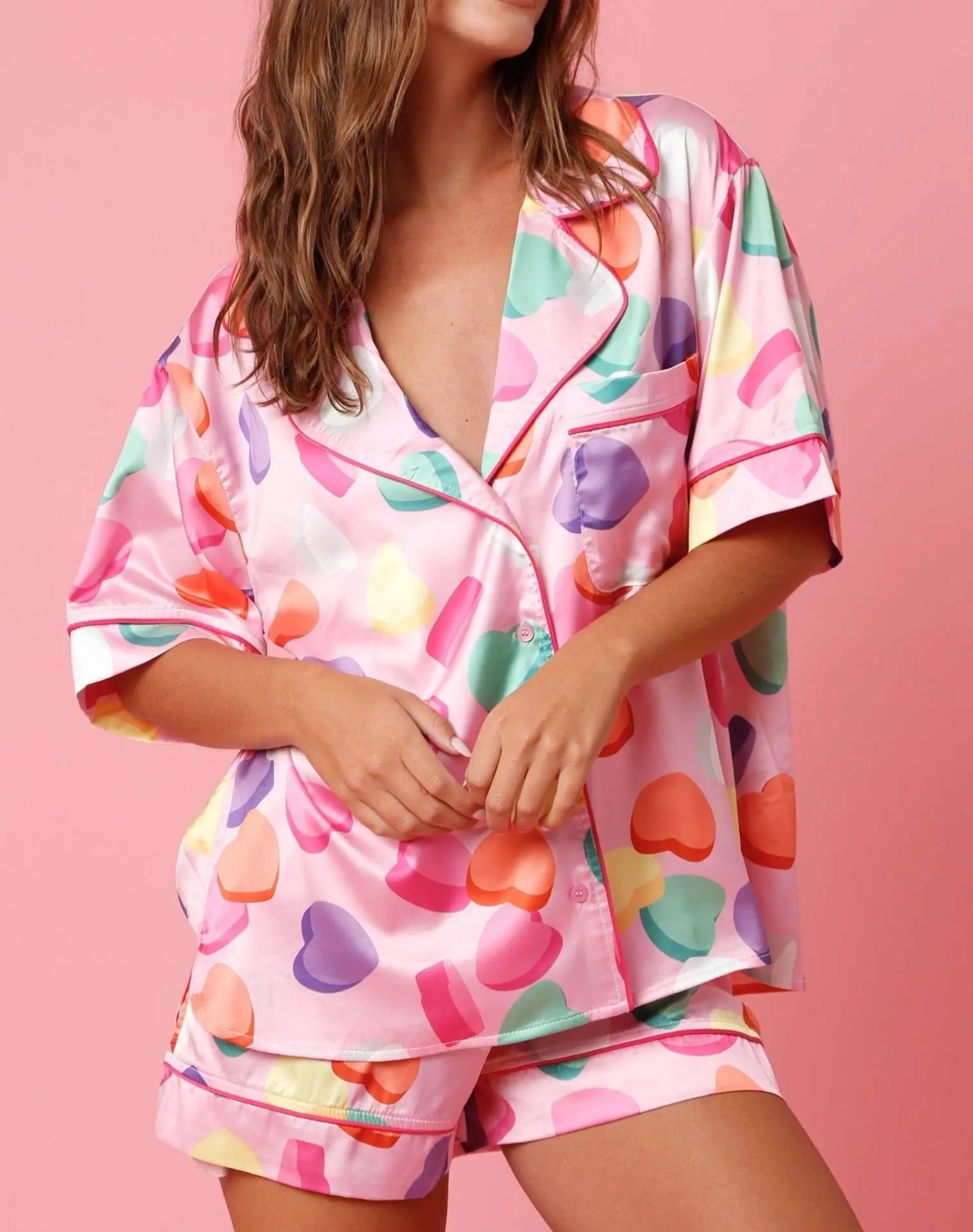 Satin Printed Two-piece Suit Pajamas For Women - www.Shopthatapp.com