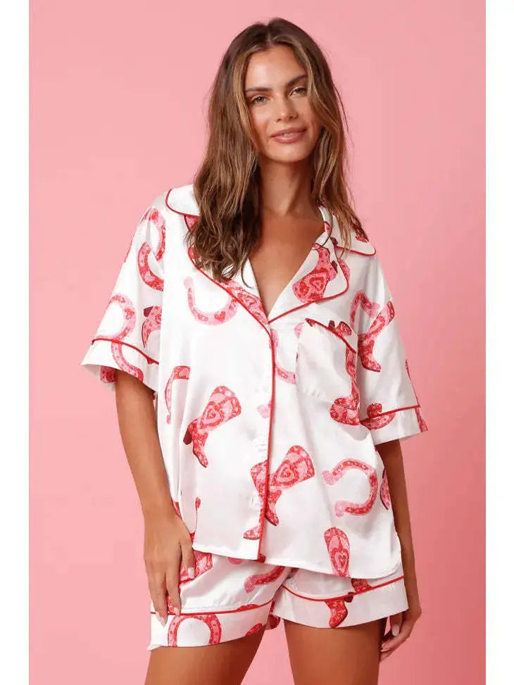 Satin Printed Two-piece Suit Pajamas For Women - www.Shopthatapp.com #