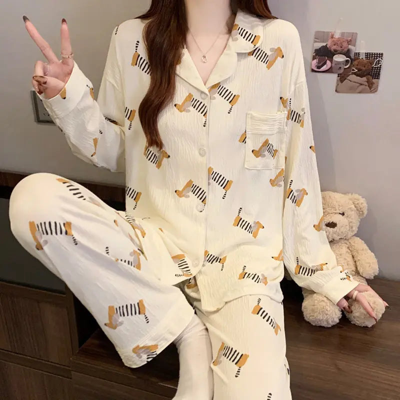 Sausage Dog Japanese Cartoon Pajamas For Women - www.Shopthatapp.com