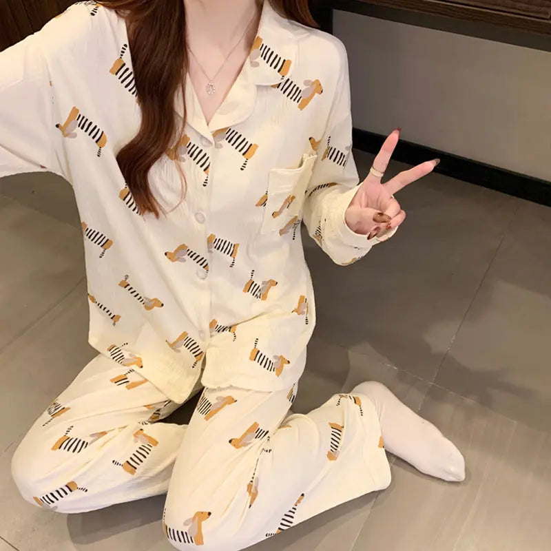 Sausage Dog Japanese Cartoon Pajamas For Women - www.Shopthatapp.com